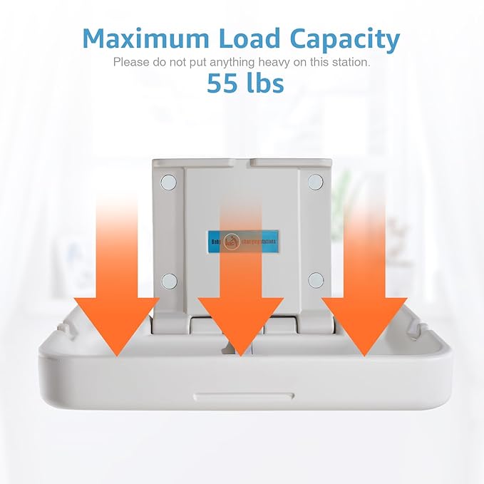 Baby Changing Station Wall Mounted, Baby Changing Table with Safrty Strap, HDPE Fold-Down Diaper Changing Station Table, Foldable Diaper Changing Unit for Commercial Bathroom Restroom,