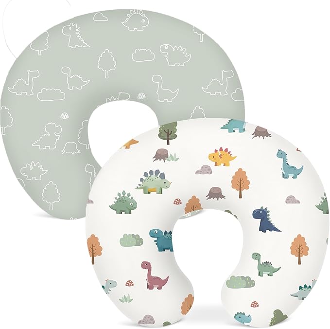 Nursing Pillow Covers 2 Pack, Breastfeeding Pillow Slipcovers Soft and Stretchy, Nursing Covers for Baby Girls Boys Newborn (Sage Dino)