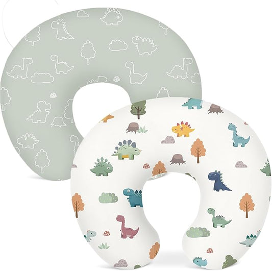 Nursing Pillow Covers 2 Pack, Breastfeeding Pillow Slipcovers Soft and Stretchy, Nursing Covers for Baby Girls Boys Newborn (Sage Dino)