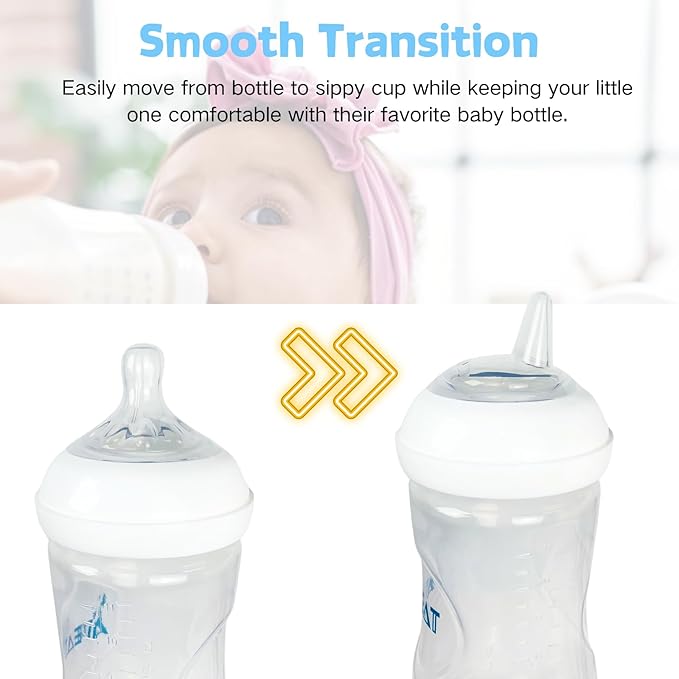 Sippy Spout Nipples Compatible with Philips Avent Natural Bottles, My Grippy Spout and Natural Trainer Sippy Cup, Soft Clear Food Grade Silicone Replacement Spouts, Leak-Proof, BPA Free, 4 Count
