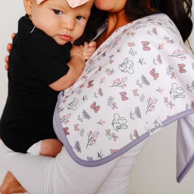 Copper Pearl Baby Burp Cloths for Boys & Girls - Cotton Burp Cloths Baby Girl & Boy, 3 Pack Soft Spit Up Rags, Extra Absorbent Layers for Newborn, Infant Towels, 21x10 in - Minnie Mouse Set