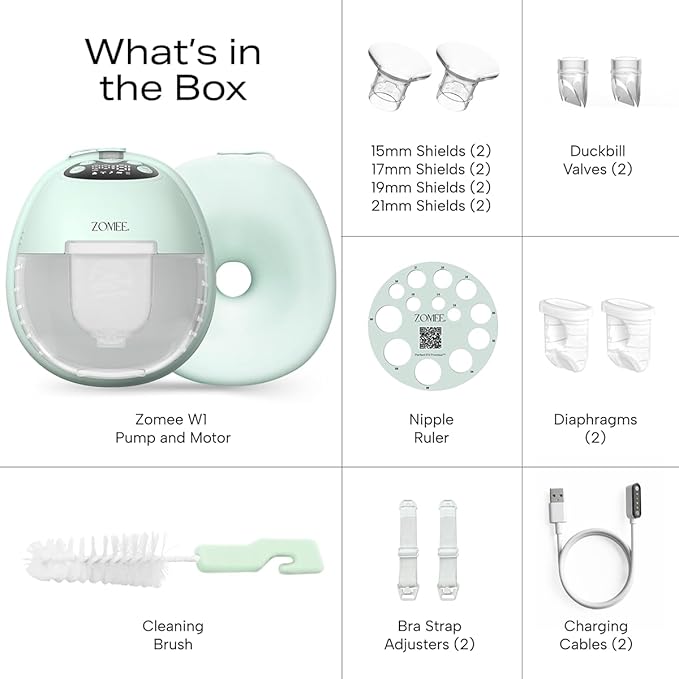 Zomee Mother’s Nature W1 Wearable Breast Pump, Hands-Free & Hospital-Grade, 12 Suction Levels, 4 Modes, Warming Technology, Mimics Baby’s Rhythm, Quiet Portable Design, BPA-Free, 2-Year Warranty