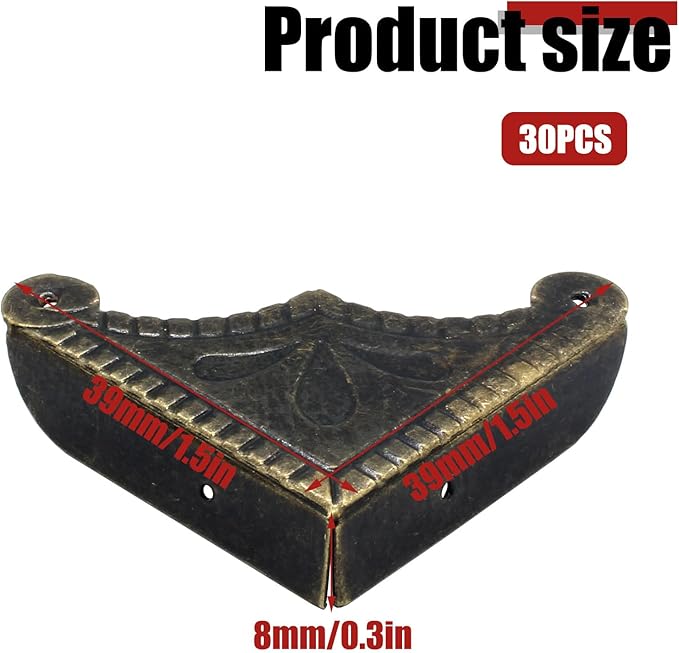 30Pcs Antique Box Corner Protectors, Decorative Edge Safety Guard Cabinet Furniture Corner Protectors for Jewelry Box and Wooden Case(1.5"x1.5"x0.3")