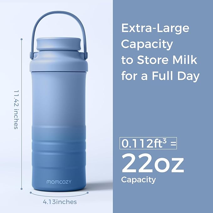 Momcozy 22oz Portable Breast Milk Cooler for Outdoor, Life Saver with 360° Total Cooling for 24 Hours, Larger Capacity Travel Breastmilk Chiller with 2pcs Baby Bottles for Breastmilk Storage