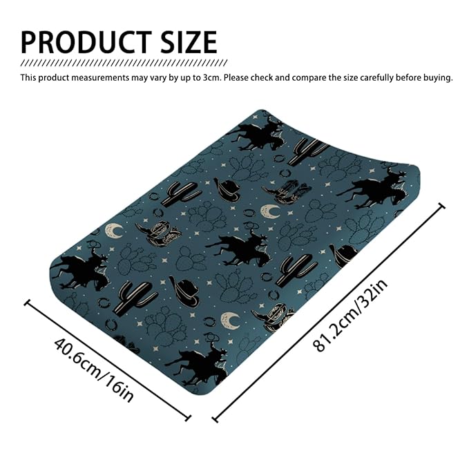 Vintage Western Cowboy Baby Changing Pad Covers Cowboy Horse Boots Hat Cactus Moon Baby Diaper Changing Table Sheets for Boys Wild Plants Soft Breathable Stretchy Nursery Change Table Mats 32''x16''