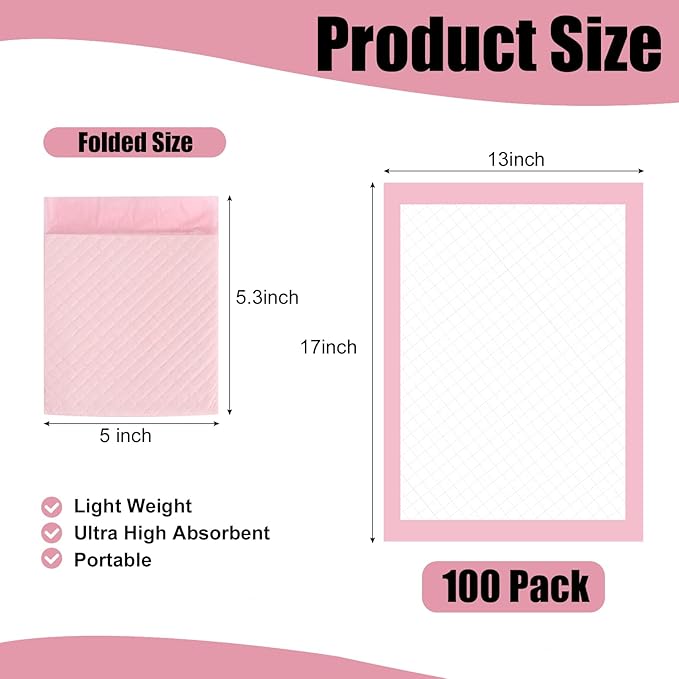 100 Pack Disposable Changing Pads,17 X 13 in Baby Disposable Underpads,Ultra Absorbent Disposable ,Waterproof Diaper Changing Pad,Leakproof Breathable Underpads Bed Table Protector Mat