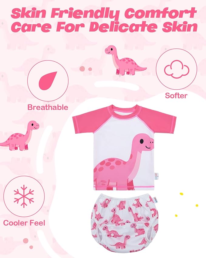 ALVABABY Baby Girl Swimsuit, 2-Piece Infant Toddler Bathing Short Sleeve Swimwear, Small Baby Reusable Swim Diaper with Matching Top