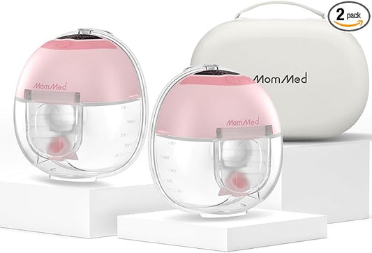 MomMed S33 Wearable Breast Pump with Case, Ultra-Quiet in-Bra Pump for Work & Night, One-Tap Pause, Night Light, Leakproof, 4 Modes 9 Levels, 17/19/21mm Inserts (Pink, Double Pro (with Case))