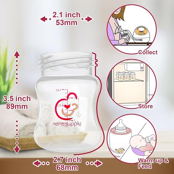 Nenesupply Feeding and Storage Bottles Collection for Spectra S1 S2 Motif Luna Breast Pumps 2 pc 4.7oz 140ml with Sealing Disc Anti Colic Feeding Breastmilk Storage Replace Spectra Bottles