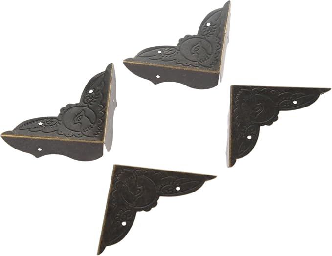 dophee 4 Pack Vintage Corner Protectors, 2.05''x2.05''x0.59'' Antique Bronze Decorative Edge Corner Protectors, Three-Sided Metal Edge Cover with Mounting Nails for Table Jewelry Wooden Box