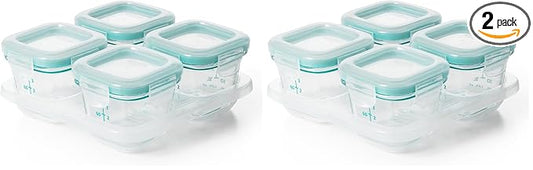 OXO Tot Glass Baby Blocks Food Storage Containers, Teal, 4 oz (Pack of 2)