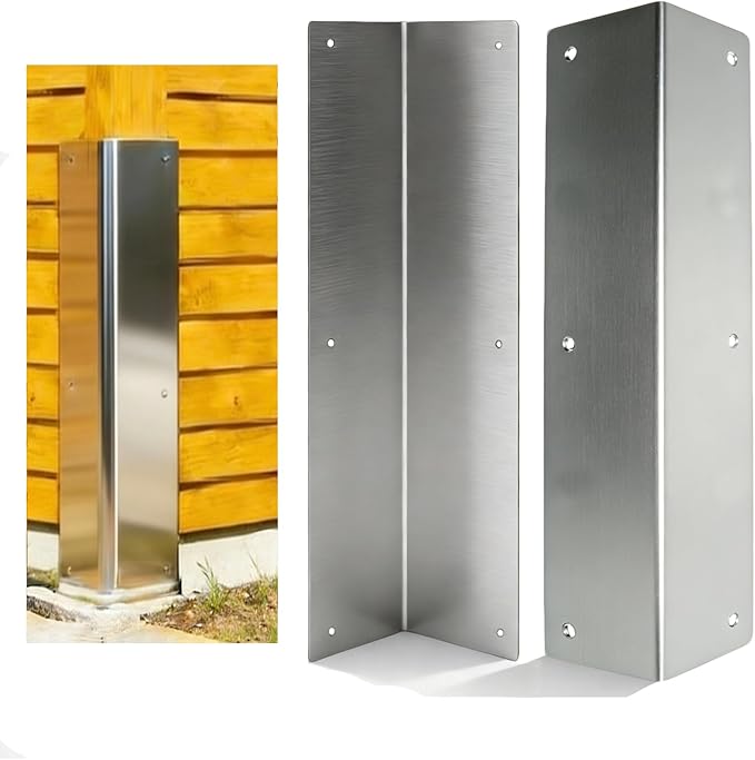2 Pack Silver Stainless Steel Corner Guards, Metal Siding Corner Protector with 89° Angle, 3 3/8" x 3 3/8" x 15 3/4", Outdoor Weed Whacker Protection for Exterior Walls, Fences, Pavilions