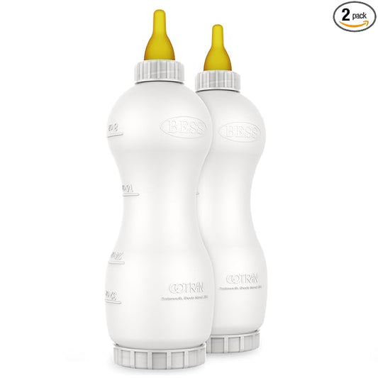 BESS Small Animal Nursing Bottle, No Leak Nipple with Insert, Wide Mouth Bottom Cap Easy Fill and Clean, Control Flow, Non-Collapsing (32oz, 2pk)