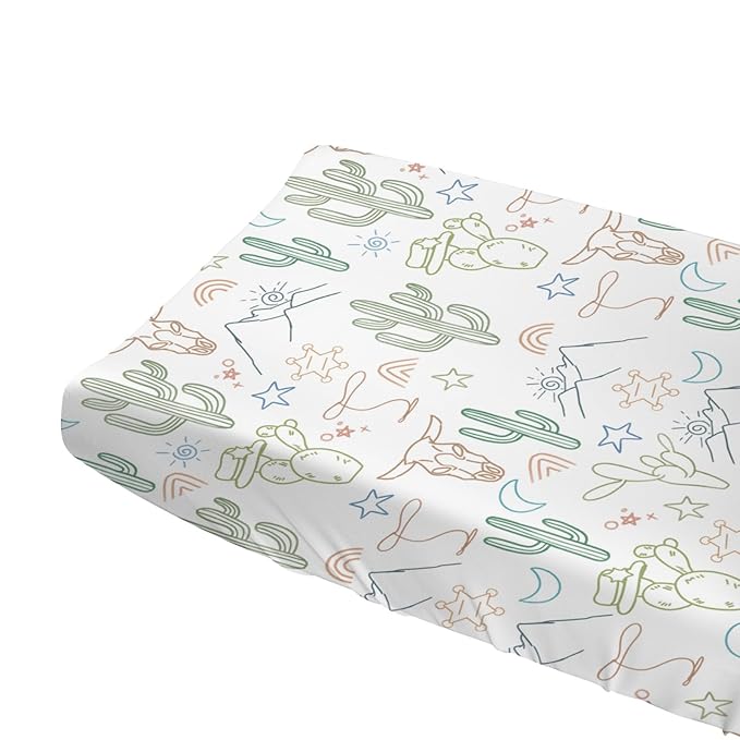 Boho Western Cow Skull Cactus Rainbow Baby Changing Pad Covers Boy Girl 32''x16'' Western Cowboy Cactus Mountain Moon Stars Fitted Diaper Change Table Mats Soft Breathable Cradle & Bassinet Sheets