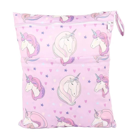 Medium Wet Dry Bag For Baby Cloth Diaper Nappy Reusable Washable For Girls (Pink Horse)