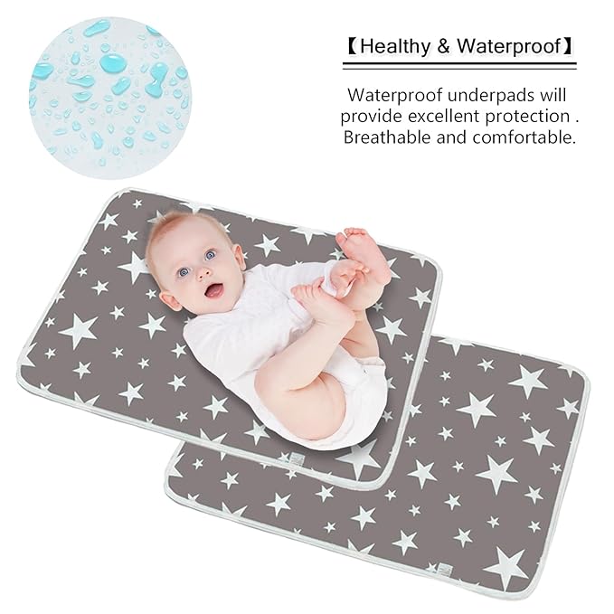2 Pack Baby Diaper Changing Pad Maveek 19.6'' X 27.5'' Waterproof Changing Mat Portable Diaper Pad Travel Changing Mat Foldable Absorbent Mats for Home and Outdoor(2Grey)