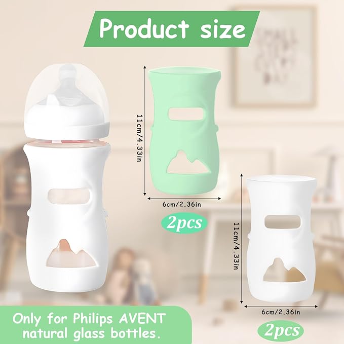 4 Pack Silicone Sleeves for Avent Natural Glass Baby Bottles, Baby Bottle Sleeves 8 oz Premium Food Grade Silicone Bottle Cover, Anti Breakage Baby Bottle Holder