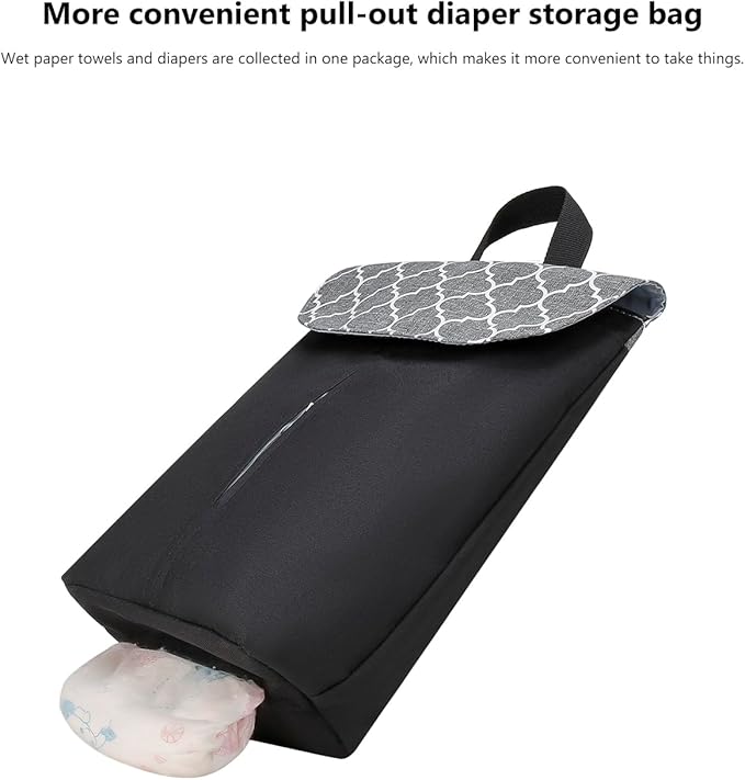 MOMIGO Wet Dry Bags for Baby Wipes Diapers - Reusable, Washable for Stroller, Diapers, Toiletries with Wipes and Diapers Drawing Opening (Black&Grey)