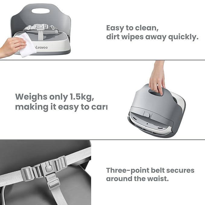 UBRAVOO Baby Booster Seats, Portable High Chairs for Babies and Toddlers, HighChair for Baby from 6 Months to 3 Years, Sitting Up to 15 kg (Grey)