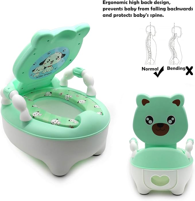 XKMT- Baby Kids Portable Bear Grean Potty Training Seat Toddler Portable Lovely Toilet Seat Stool Chair [P/N: ET-BABY003-GREEN]