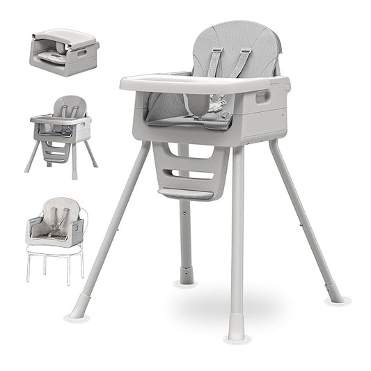 Portable 3 in 1 High Chairs for Babies and Toddlers, Convertible Baby Feeding Chair with Tray, Easy Clean Baby High Chair for Toddler with Foot Rest, Infant Highchairs & Booster Seats with Cush Grey