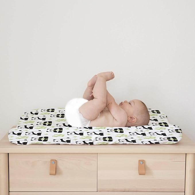 Watercolor Panda Green Leaves Baby Changing Pad Cover Sheets for Boy Girl 32''x16'' Cute Bear Unisex Fitted Diaper Changing Table Sheets Soft Breathable Baby Changing Table Mats (Pandas, one Size)