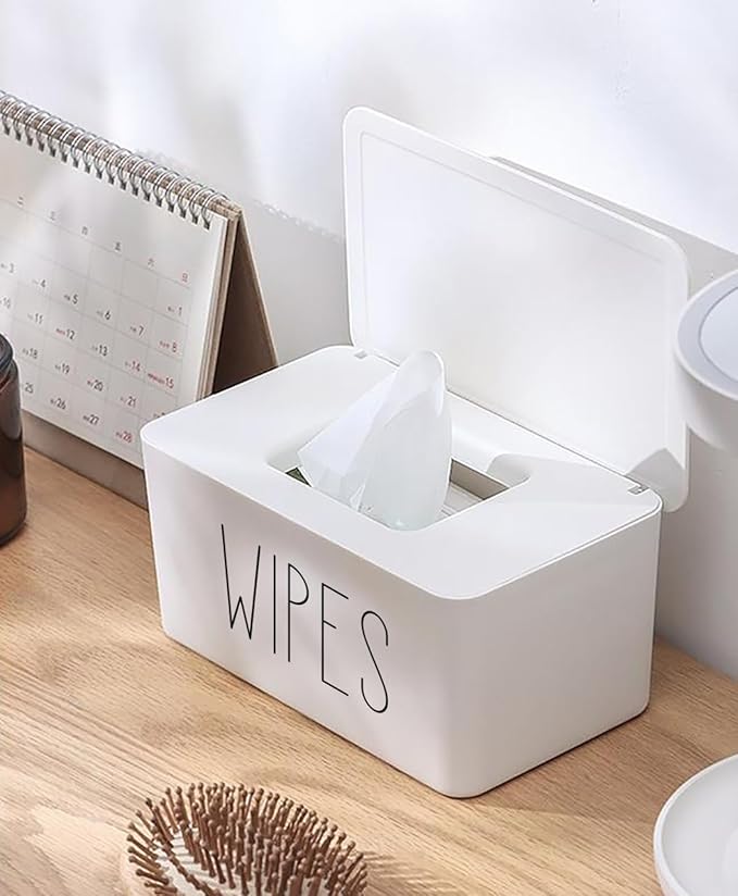 White Wipes Dispenser for Bathroom 8.26" x 4.92" x 3.93", Flushable Butt Wipes Holder Easy to Access
