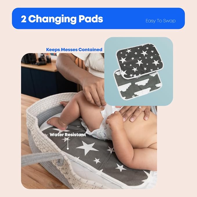 Soft & Stylish Portable Diaper Changing Basket with Changing Pad | Modern Baby Changing Pad Organizer with Waterproof Pad | Travel-Friendly Changing Basket | Ravenna