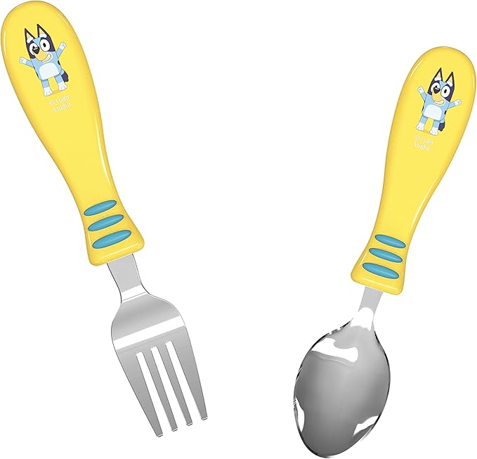 Zak Designs Bluey Kid Flatware Set with Fun Character Art on Both Utensils, Non Slip Fork and Spoon Set is Perfect for Encouraging Picky Eaters to Finish Their Plates (2 pk, BPA-Free)