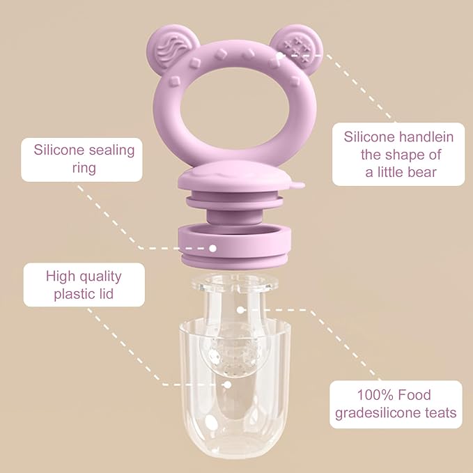 Baby Breastmilk Popsicle Molds & Baby Fruit Feeder (4 Pack), Infant Food Freezer Tray Storage Containers, Silicone Teething Pacifier Feeder and Teether for Babies,Boys and Girls-Pink&Purple