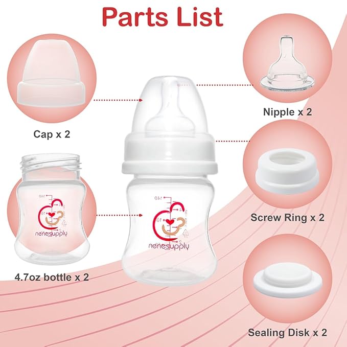 Nenesupply Feeding and Storage Bottles Collection for Spectra S1 S2 Motif Luna Breast Pumps 2 pc 4.7oz 140ml with Sealing Disc Anti Colic Feeding Breastmilk Storage Replace Spectra Bottles