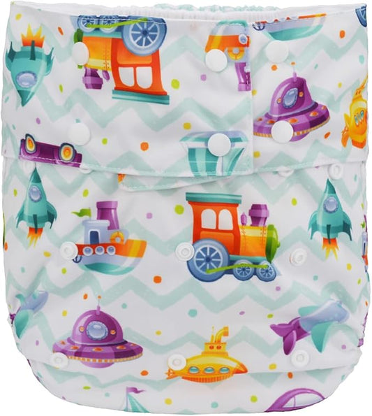 Teen Adult Cloth Diaper Nappy Reusable Washable for Disability Incontinence (Rockets Sailboats Cars)