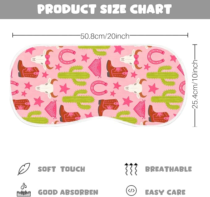 6 Pack Baby Burp Cloths, 100% Cotton Crinkle Muslin with Pink Western Cowgirl & Cherry Print, Large Soft & Absorbent Washcloths, Perfect Newborn Baby Girl Shower Gift