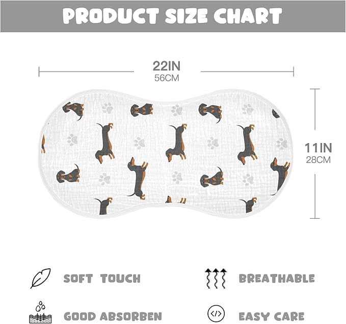 2 Pack Muslin Burp Cloths Dachshund Dogs White Cotton Baby Burp Cloths Ultra Absorbent and Soft Burping Cloth for Newborn Babies Boys Girls 22x11 Inch