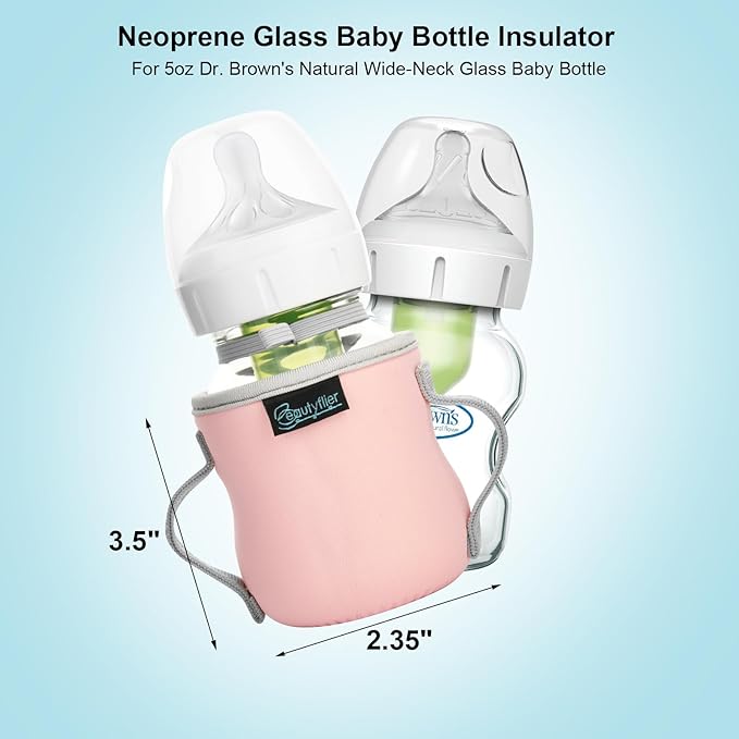 Beautyflier Glass Baby Bottle Sleeve Covers for Dr. Brown's Natural Flow Anti-Colic Wide-Neck Glass Baby Bottles, 3.3mm Thicken Heat and Cold Retention Baby Bottle Sleeve (Pink + Green, 5oz/150 mL)