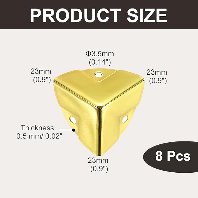 uxcell 8PCS Metal Corner Protector 0.9 x 0.9 x 0.9 Inch Box Edge Guard Protector Zinc Alloy Cabinets Speaker Corners Protector for Furniture Decorative (Imprint Edge, Gold)