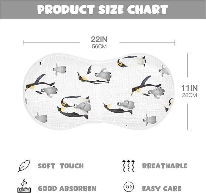 Emperor Penguins Pattern Muslin Burp Cloths for Baby 1 Pack 100% Cotton Baby Washcloths Bibs for Boy Girl