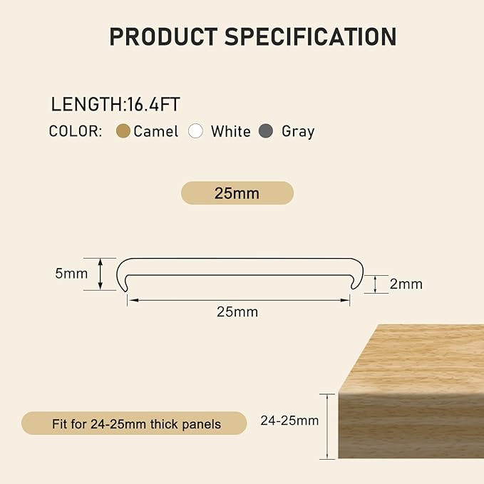 16.4ft U-Shape Edge Banding, HeiPen Self Adhesive Rubber Edge Trim, TPE Flexible Furniture Edge Protector for Wood Veneer Cabinet Repair Furniture Restoration (25mm, White, 1)