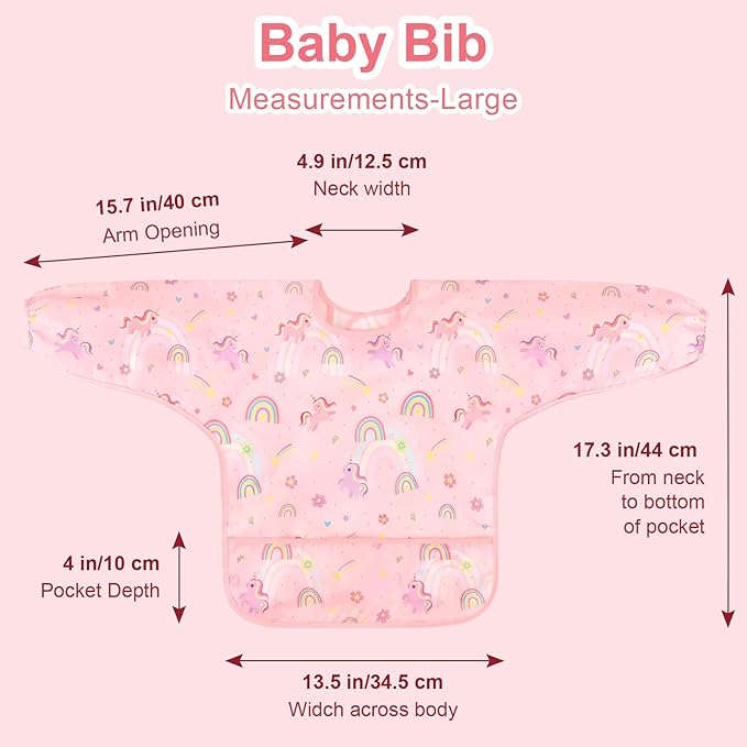 Accmor 3 Pack Long Sleeve Bibs, Baby Smock Waterproof Sleeved Bib Smock for Baby Toddler 6-36 Months