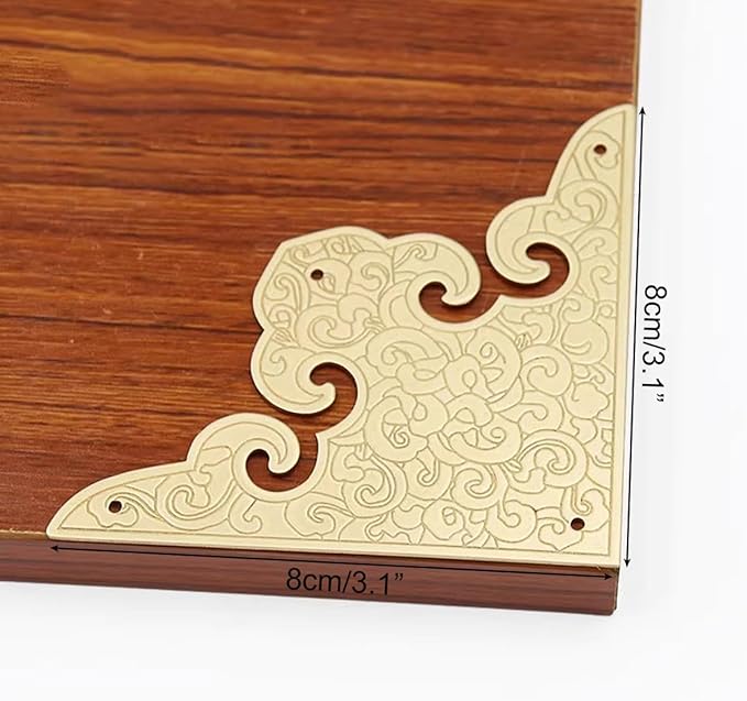4Pcs Antique Solid Brass Corner Guards L-Shaped Angle Edge Vintage Protectors for Table Chair Cabinet (Brass)