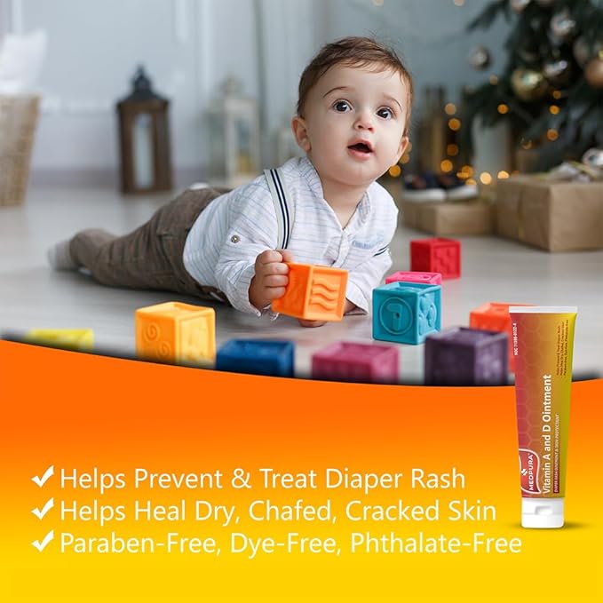 Vitamin A and D Diaper Rash Ointment Prevents & Treats Diaper Rash Moisturizing Skin Protectant with Vitamins A & D Healing Ointment for Dry, Chafed, Cracked Skin 4 oz MedPura