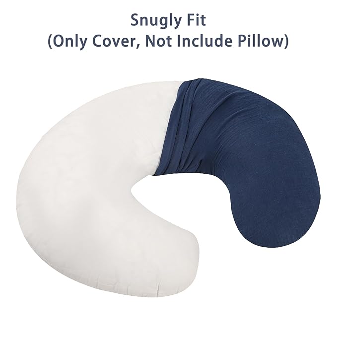 DILIMI Muslin Nursing Pillow Cover 2 Pack, Removable Nursing Cover for Breastfeeding Pillows, Ultra Soft Comfortable Slipcover for Baby Girl and Boy, Navy & Blue Checkered