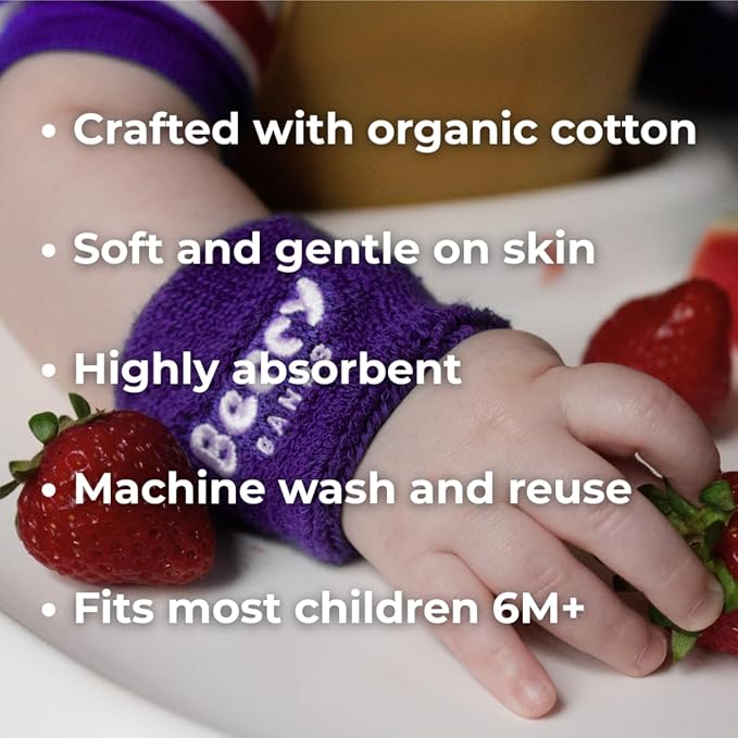 Drip-Stopping Wristbands for Kids (6M+) | Reusable, Organic Cotton, Absorbent Wristbands for Mess-Free Eating | Toddler & Baby Feeding Essentials