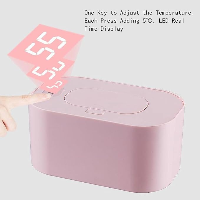 Baby Wipe Warmer, USB Constant Temperature Portable Wipe Heater Temperature Adjustment Warm Keeper Dispenser Large Capacity, Evenly Overall Heating 5V (Roseate)