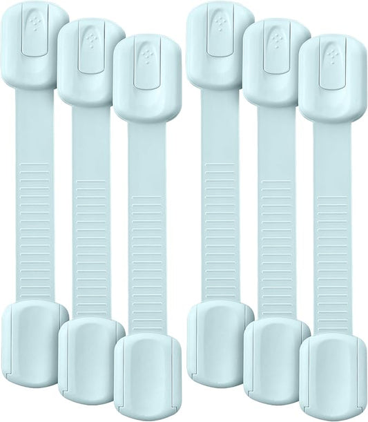 Bates- Child Safety Strap Locks, 6 Pack, Pastel Blue, Baby Cabinet Locks