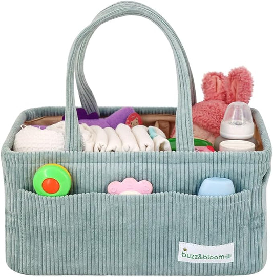 Buzz&Bloom Baby Diaper Caddy Organizer, Stylish Storage Basket for Newborn Essentials and Diaper Station, Gift for Baby Shower and Registry Must-Have (Sage)