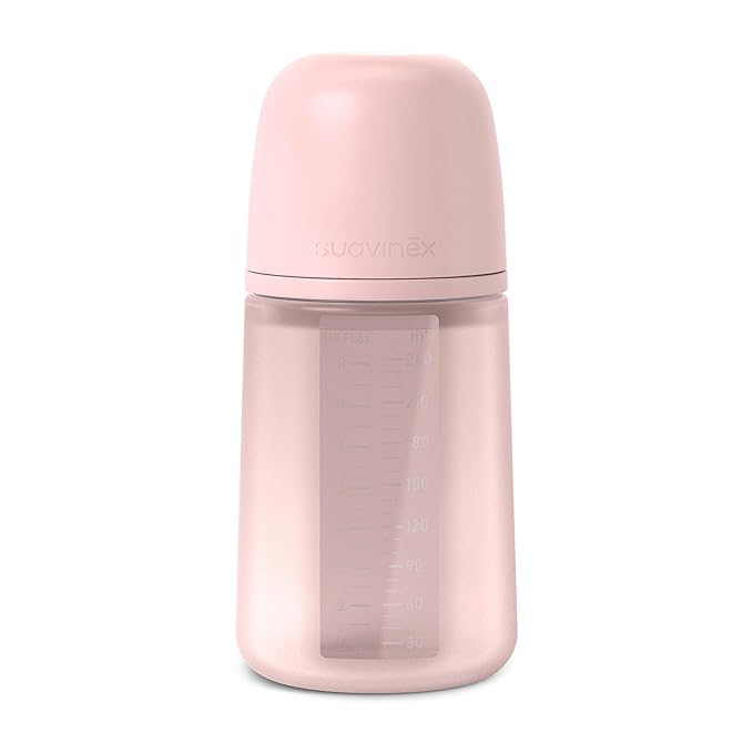 Suavinex Color Essence SX PRO Physiological Soft Flexible Silicone Baby Bottle, Anti Colic Baby Bottles, Supports Breast Feeding Babies, Made in Spain, Medium Flow, 8oz, Rosewater