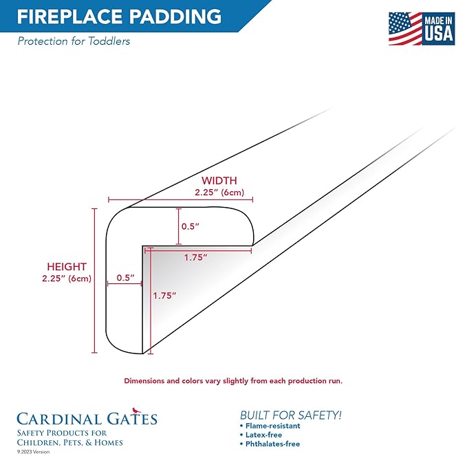 Cardinal Gates SPK Small Hearth Pad Kit - Fireplace Baby Proofing - Adhesive Backed Fireplace Bumpers for Babies - 4 Foot Roll of Padding & Two 6" x 9" Corners - Made in The USA - Black