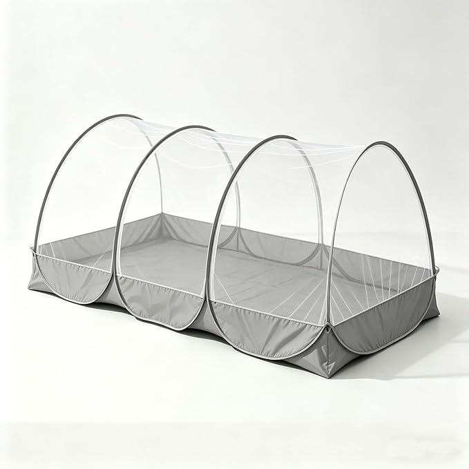 CMINGJ Portable Mosquito Net, Foldable Pop-Up Travel Bed Net, Free Installation Mosquito Tent, for Adults Bedroom Camping Nap Patio L78 x W39 x H35 inch (Double Door with Fabric Bottom & Gray Edge)