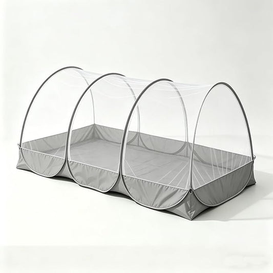 CMINGJ Portable Mosquito Net, Foldable Pop-Up Travel Bed Net, Free Installation Mosquito Tent, for Adults Bedroom Camping Nap Patio L78 x W39 x H35 inch (Double Door with Fabric Bottom & Gray Edge)